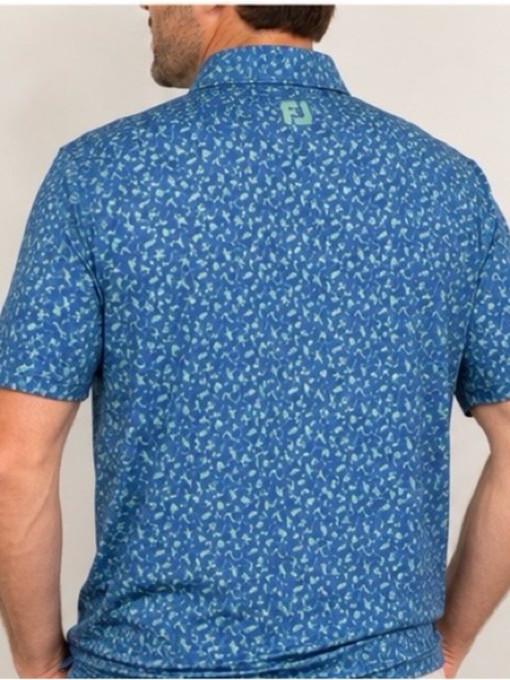 FootJoy FJ Athletic Fit XL Golf Polo Blue Green Tropical Print Performance Golf - Picture 3 of 10